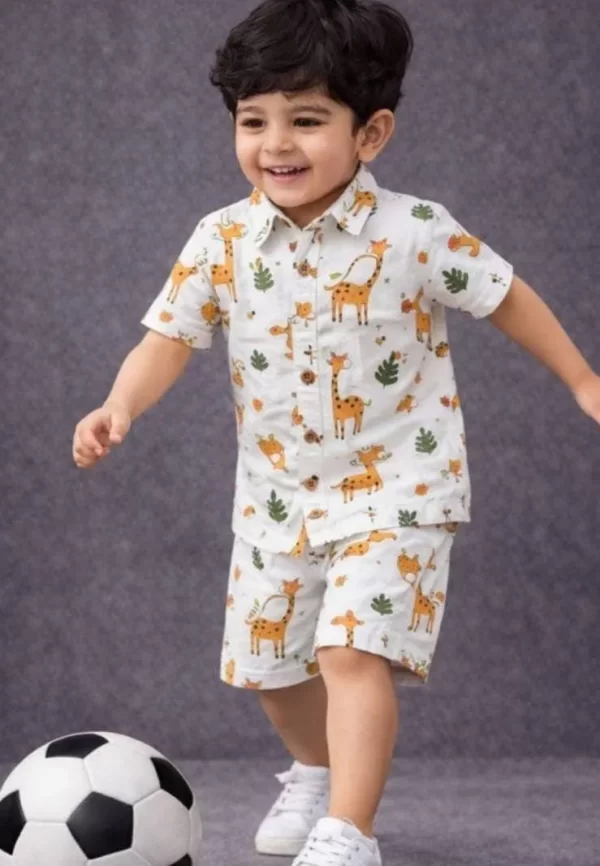 Kids Boys Giraffe Print Cotton Co-Ord Set