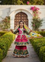 Kids Angrakha-Style Multi-Layer Block Prints Gharara Suit with Multicolor Dupatta – Festive Kids Ethnic Wear