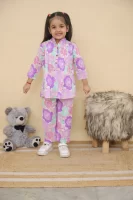 Girls Violet Floral Printed Cotton Co-ord Set – Casual Pintuck Tunic and Lounge Pants Nightsuit