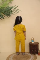 Girls Mustard Yellow Traditional Printed Peplum Kurta and Pant | Designer Ethnic Suit | Puff Sleeve Kurti & Pants | Kids Party Wear