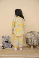 Girls Yellow Floral Printed Cotton Co-ord Set – Casual Pintuck Tunic and Lounge Pants Nightsuit